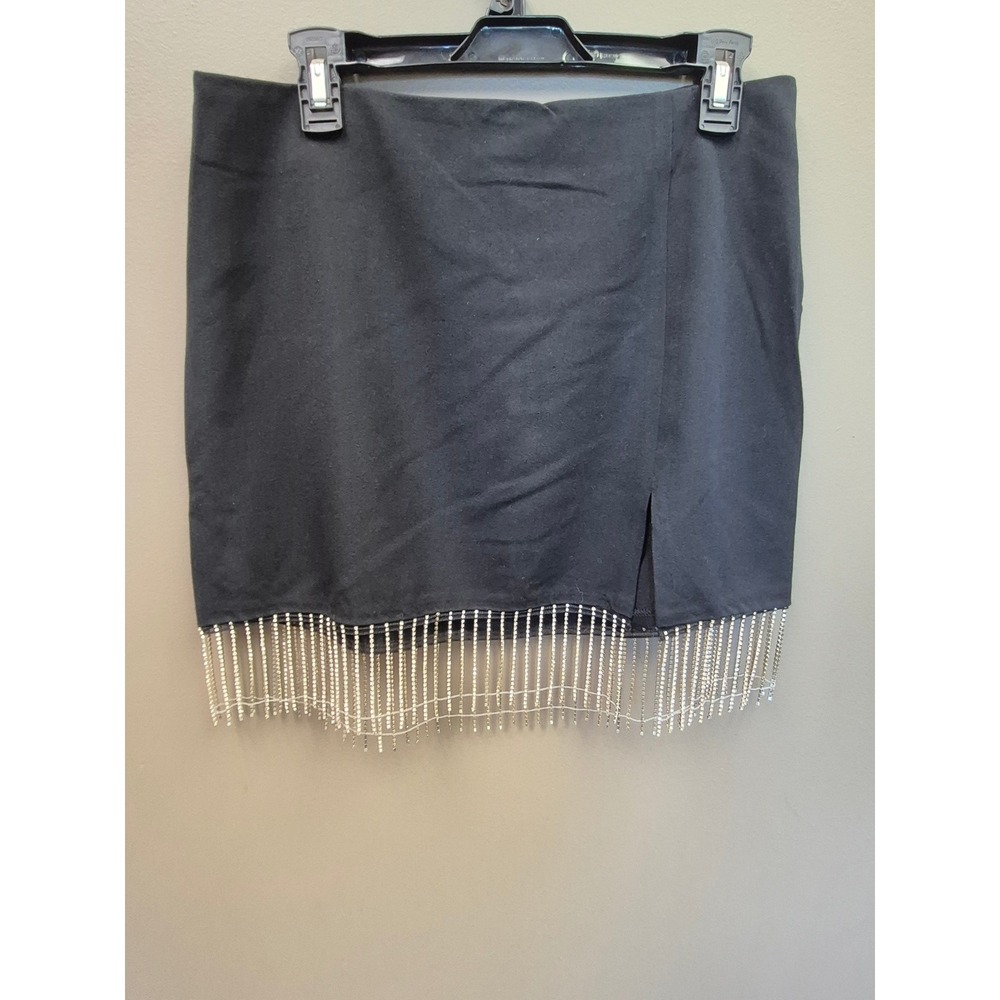 Steve Madden Size 8‎ Black Rhinestone Fringe Mini Skirt Y2K Party Festival NWT